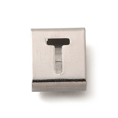 Letter Style 304 Stainless Steel Square Slide Charms STAS-L132-02T-1