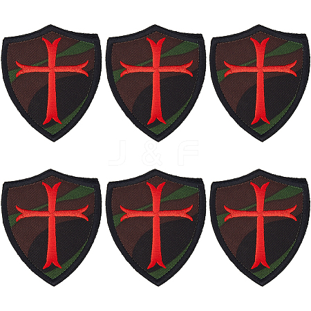 6Pcs Shield Cross Embroidered Patch DIY-DC0004-45-1