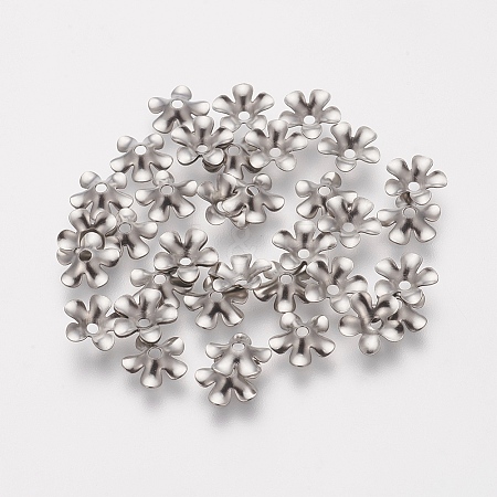 Tarnish Resistant 5-Petal 304 Stainless Steel Flower Bead Caps LS-STAS-L205-09B-1
