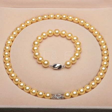 Shell Pearl Round Beaded Necklaces & Bracelets Sets for Women WG18377-16-1