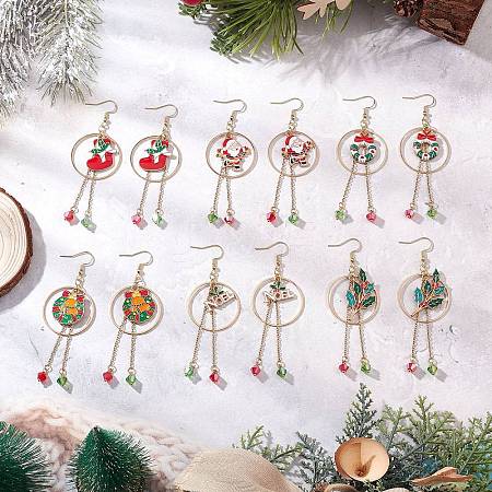 6 Pairs 6 Styles Christmas Theme Alloy Enamel Dangle Earrings EJEW-JE06560-1