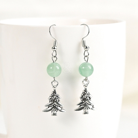 Natural Green Aventurine Dangle Earrings PW-WGCA7F1-08-1