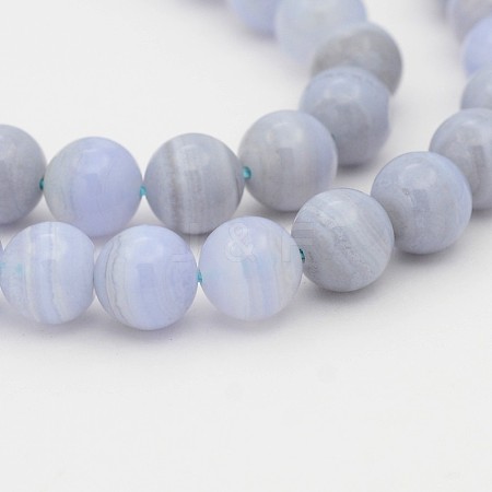 Natural Blue Lace Agate Round Bead Strands G-P070-15-6mm-1