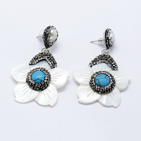 Synthetic Turquoise Dangle Stud Earrings EJEW-F151-44A-1