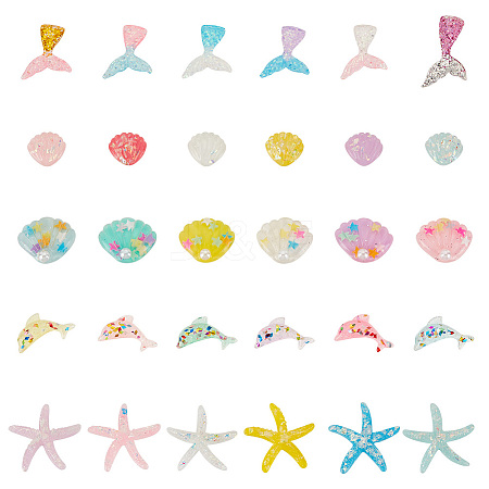 60Pcs 30 Styles Ocean Theme Translucent Resin Cabochon RESI-GA0001-17-1