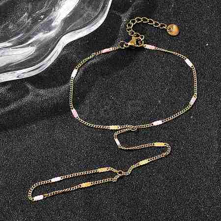 304 Stainless Steel Enamel Link Ring Bracelets for Women BJEW-Z140-02G-1