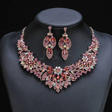 Flower Alloy Rhinestone Pendant Necklaces & Stud Dangle Earrings Sets WGBD82F-03-1