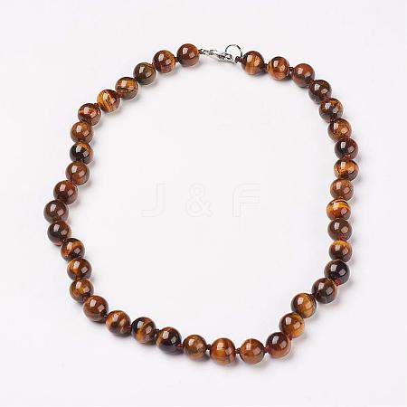 Natural Tiger Eye Beads Necklaces NJEW-F138-10mm-02-1