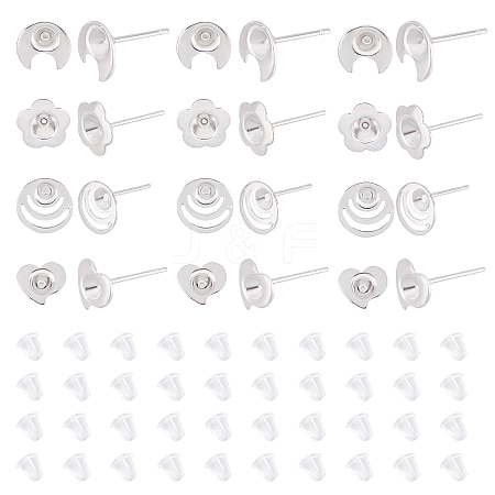 DICOSMETIC 40Pcs 4 Style 304 Stainless Steel Stud Earring Settings STAS-DC0007-37-1