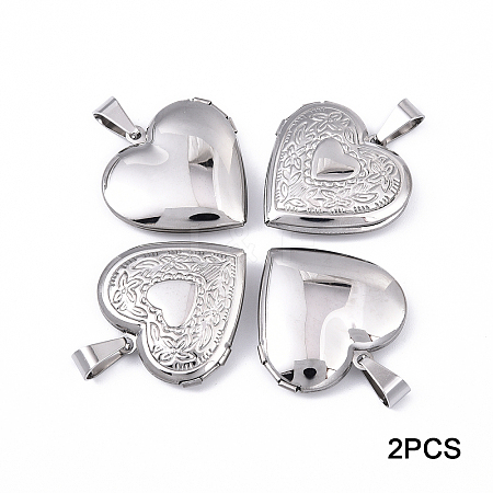 2Pcs 316 Surgical Stainless Steel Locket Pendants STAS-YW0003-16P-1