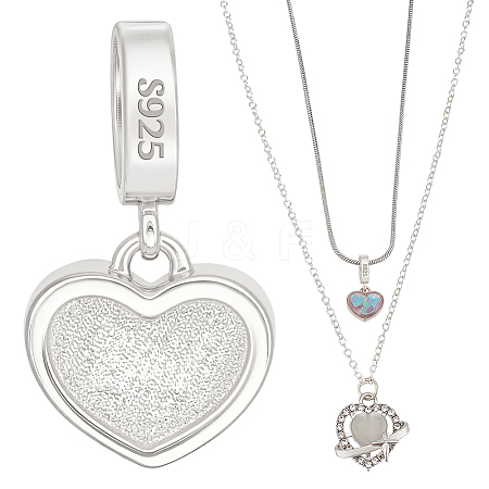 1Pc 925 Sterling Silver Heart Charms STER-BC0004-37S-1