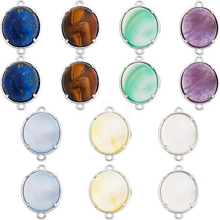 SUPERFINDINGS 14Pcs 7 Styles Brass Natural Gemstone Connector Charms G-FH0001-79-1