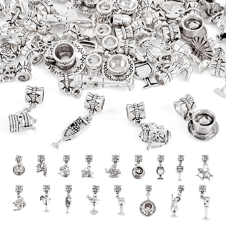 34Pcs 17 Styles Alloy European Dangle Charms PALLOY-TAC0263-1