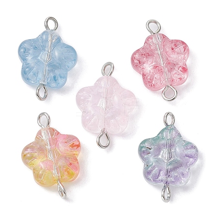 Transparent Baking Paint Glass Glitter Flower Connector Charms PALLOY-JF02341-20B-1