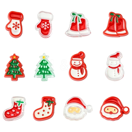 24Pcs 12 Styles Christmas Decorations Theme Opaque Acrylic Bead with Enamel FIND-FS0002-66-1