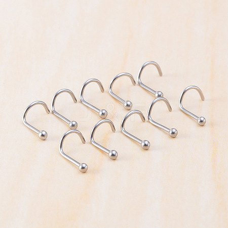 10Pcs 316L Surgical Stainless Steel Round Ball Fishtail Nose Rings WGE39F7-02-1