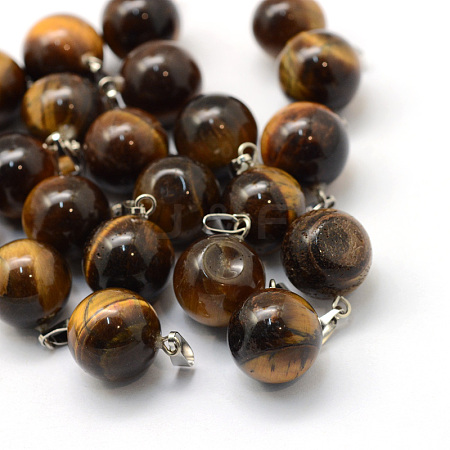 Round Natural Tiger Eye Pendants G-Q434-08-1