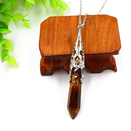 Natural Tiger Eye Pendant Necklaces PW-WG51950-06-1