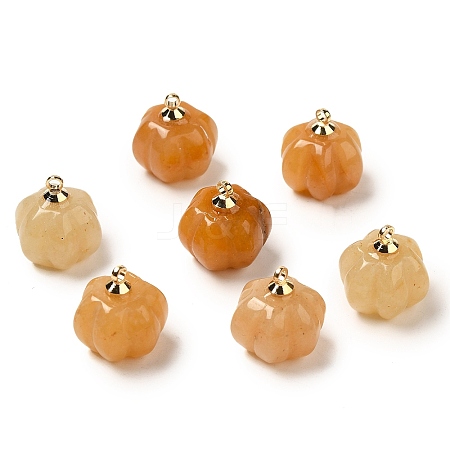 Natural Topaz Jade Pumpkin Charms with Golden Tone Brass Bails G-C158-06G-02-1