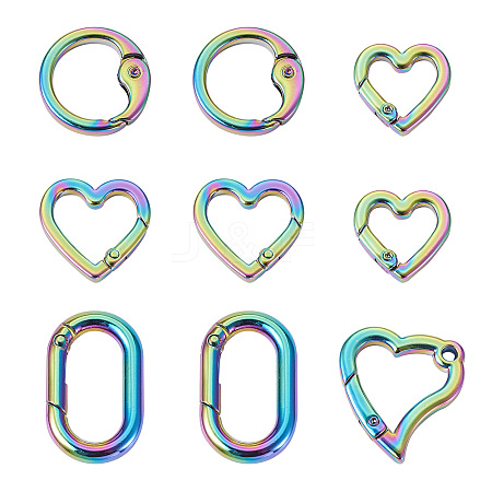 10Pcs 5 Style Zinc Alloy Spring Gate Rings PALLOY-GN0001-02-1