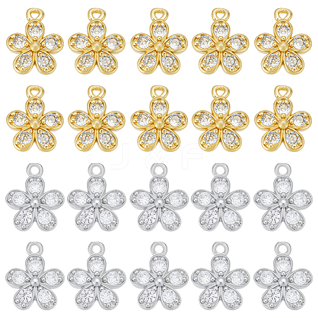 20Pcs 2 Colors Brass with Cubic Zirconia Charms KK-PH0012-42-1