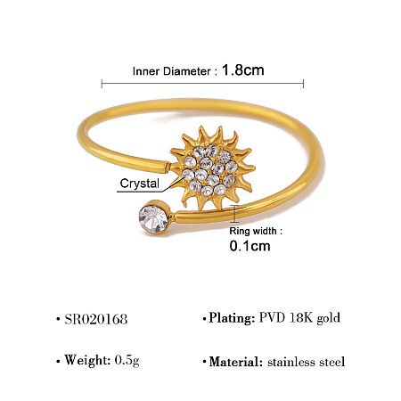 304 Stainless Steel Micro Pave Clear Cubic Zirconia Cuff Open Rings for Women WG6D6AE-01-1