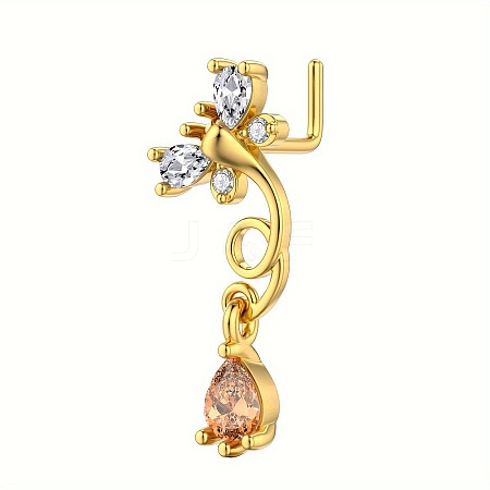 Brass Pave Peru and Clear Cubic Zirconia Dangle L-Shaped Nose Rings FS-WG9779A-02-1