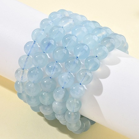 Natural Aquamarine Round Bead Stretch Bracelets for Men Women BJEW-U034-01A-02-1