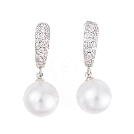 Rack Plating Brass Clear Cubic Zirconia ABS Pearl Earrings EJEW-S219-15P-01-1