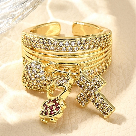 Rack Plating Brass Micro Pave Cubic Zirconia Cuff Finger Rings for Women RJEW-M028-28G-1