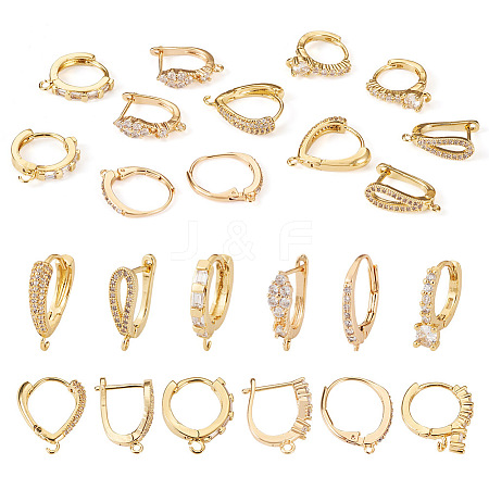  Jewelry 12Pcs 6 Style Brass Micro Pave Clear Cubic Zirconia Hoop Earring Findings ZIRC-PJ0001-14-1