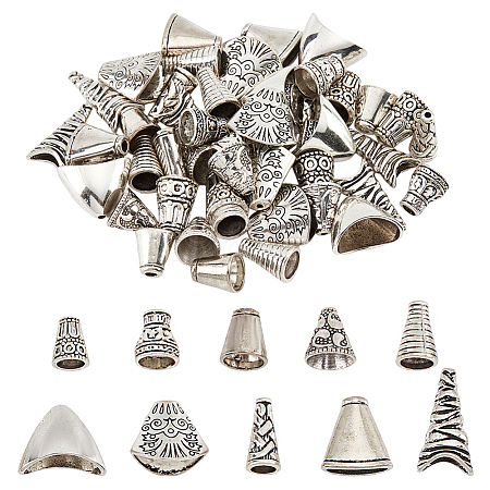  50Pcs 10 Style Tibetan Style Alloy Bead Cone & Caps FIND-NB0003-16-1