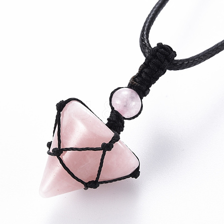 Natural Rose Quartz Cone Pendant Necklace NJEW-Q313-001F-1