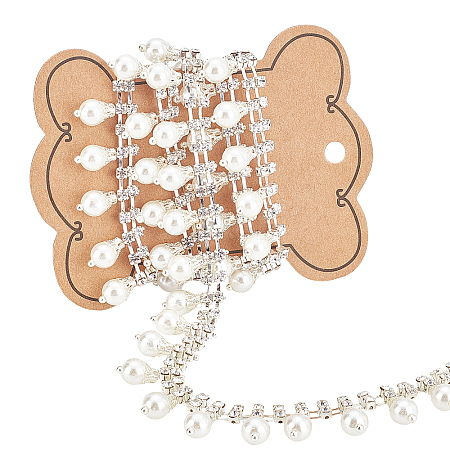 Brass & ABS Imitation Pearl & Rhinestone Cup Chains CHC-BC0001-23-1