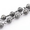 Brass Textured Beads Handmade Chains AJEW-JB00139-01-1