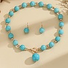 Bohemian Style CCB Plastic with Synthetic Turquoise Round Beaded Pendant Necklaces & Dangle Earrings Sets FS-WG8FAC9-01-1