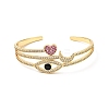 Cubic Zirconia Horse Eye & Heart & Moon Open Cuff Bangle BJEW-J165-15G-2