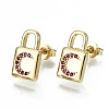 Brass Micro Pave Cubic Zirconia Padlock Stud Earrings EJEW-N011-27-NF-2