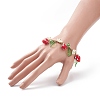 Plastic Imitation Pearl Flower & Acrylic Leaf & Lampwork Strawberry Charms Bracelet BJEW-TA00181-2