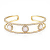 Enamel Flat Round Open Cuff Bangle with Clear Cubic Zirconia BJEW-N012-026-1