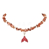 Natural South Red Agate Chip & Imitaton Round Pearl Beaded Adjustable Necklaces NJEW-JN05227-06-2