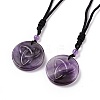 Adjustable Natural Amethyst Sailor's Knot Pendant Necklace with Nylon Cord for Women NJEW-L171-02D-1
