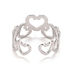 Non-Tarnish 304 Stainless Steel Heart Wrap Open Cuff Ring for Women RJEW-A005-31P-3