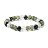 Synthetic Smoky Quartz & Labradorite & Quartz Crystal & Obsidian Round Beaded Stretch Bracelets BJEW-JB10910-11-1
