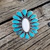 Oval Alloy & Synthetic Turquoise & Natural White Jade Cuff Rings FS-WG97148-01-1