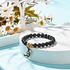 Natural Lava Rock Round Beaded Stretch Bracelet with Halloween Alloy Enamel Charm BJEW-JB08012-4