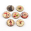 Flat Round 2-Hole Printed Wooden Buttons BUTT-R032-089-1