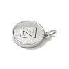 Brass Pave Natural Shell Flat Round with Letter Charms KK-Z115-13P-Z-2