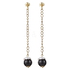 Glass Imitation Pearl Round Tassel Stud Earrings EJEW-JE06453-01-2
