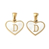 304 Stainless Steel Pave Natural White Shell Heart with Initial Slice Pendants STAS-R168-25G-D-1